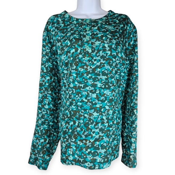 Vintage Nicole Summers green floral silk blouse top Womens XLarge - Picture 2 of 9